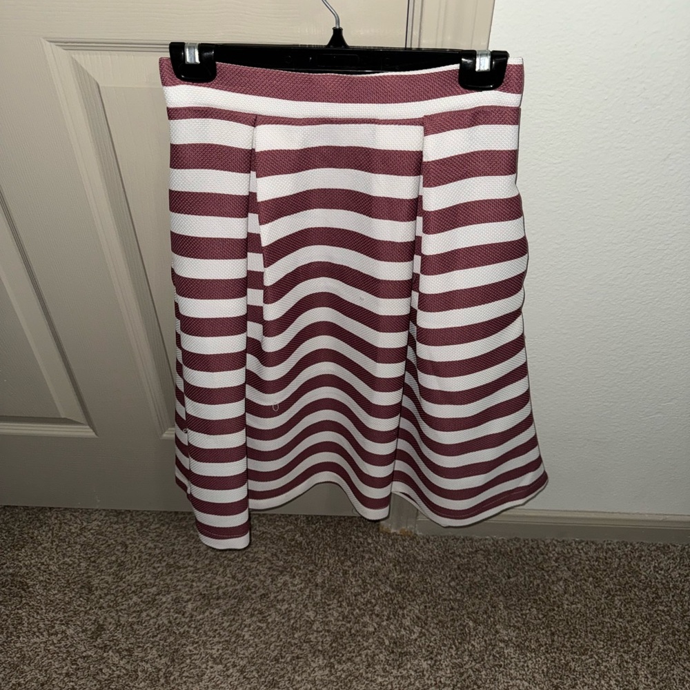 Haute Monde Burgundy and White Striped A-Line Skirt